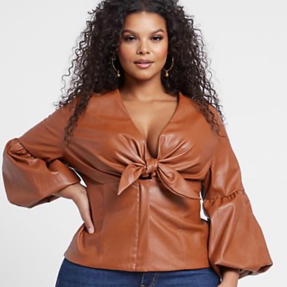 Front Tie Faux Leather Top